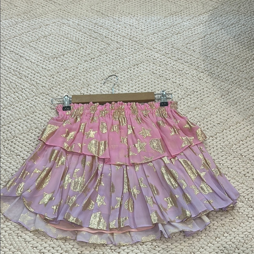 LoveShackFancy Pink and Purple Tiered Bubble Mini Skirt